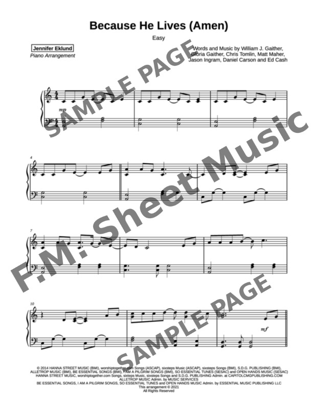 Because He Lives, Amen (Easy Piano) By Matt Maher F.M. Sheet Music Pop Arrangements by